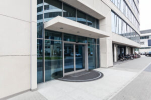 Contemporary office building with automatic sliding doors